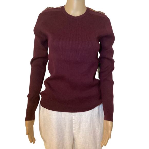 Lauren Ralph Lauren 100% Cotton Rib Knit Crew Neck  Shoulder Belt Buckle Size M - Picture 1 of 8